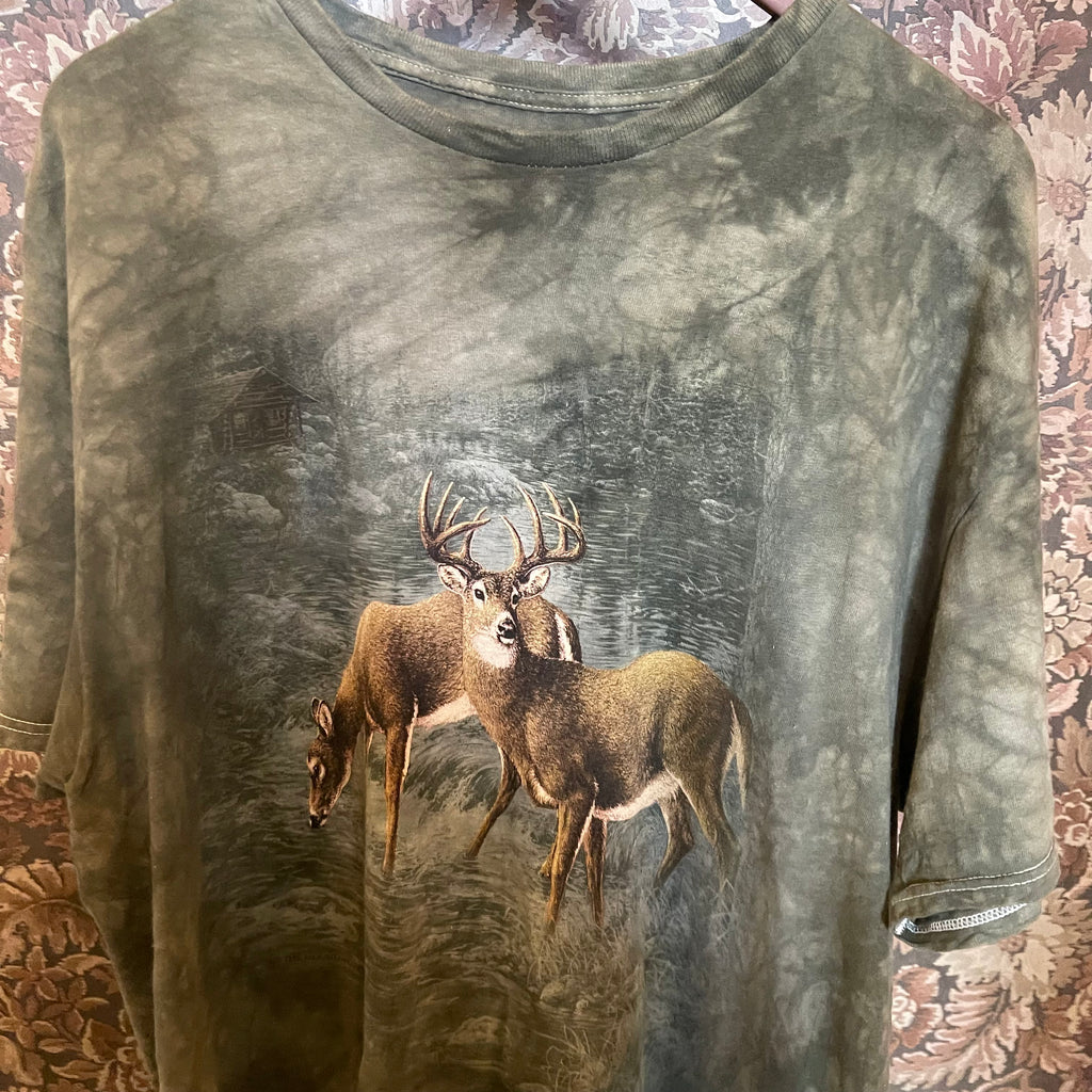 Mountain Deer Green Tye- Dye Graphic Tee