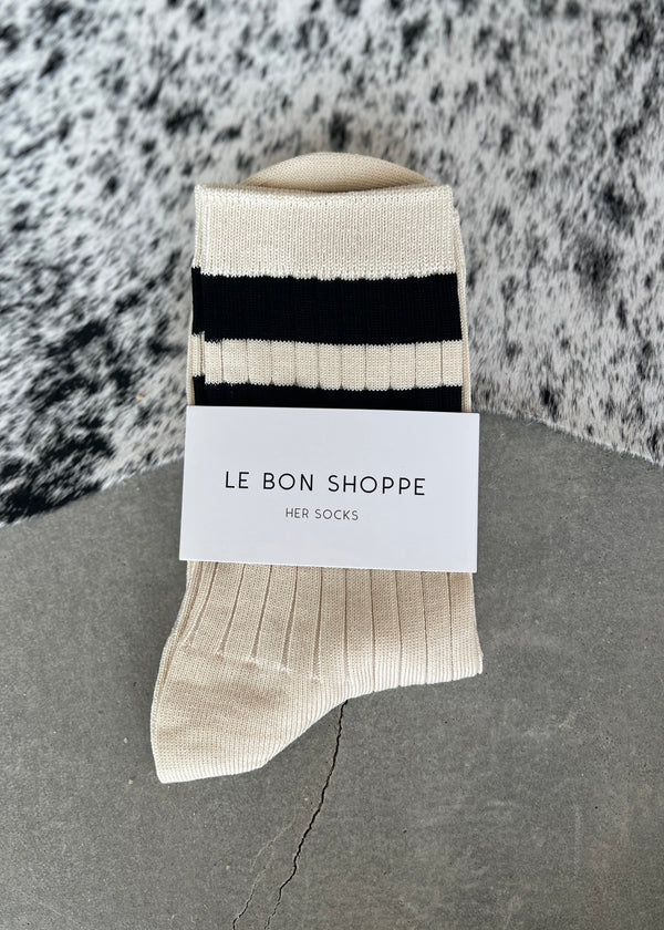 Varsity Socks in Cream Black