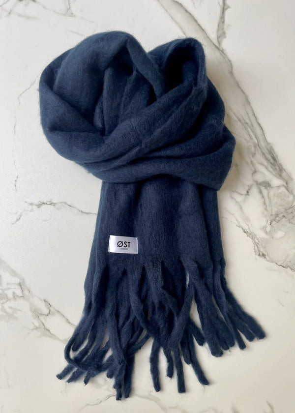 ØST LONDON Pernille Oversized Scarf in Navy Blue