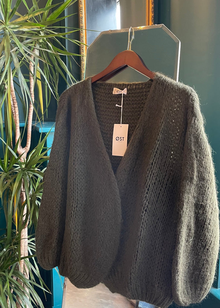 ØST London Smila Cardigan in Dark Khaki