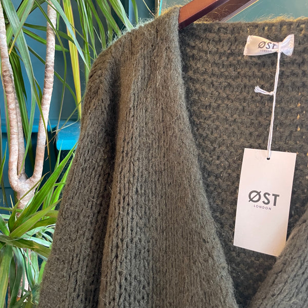 ØST London Smila Cardigan in Dark Khaki