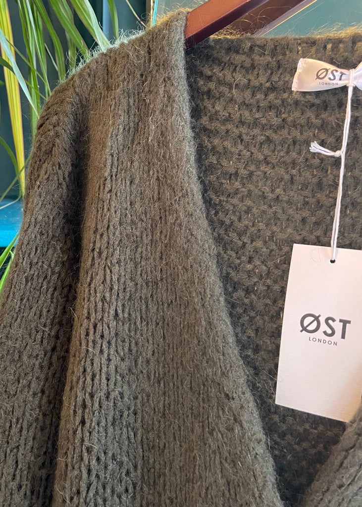 ØST London Smila Cardigan in Dark Khaki