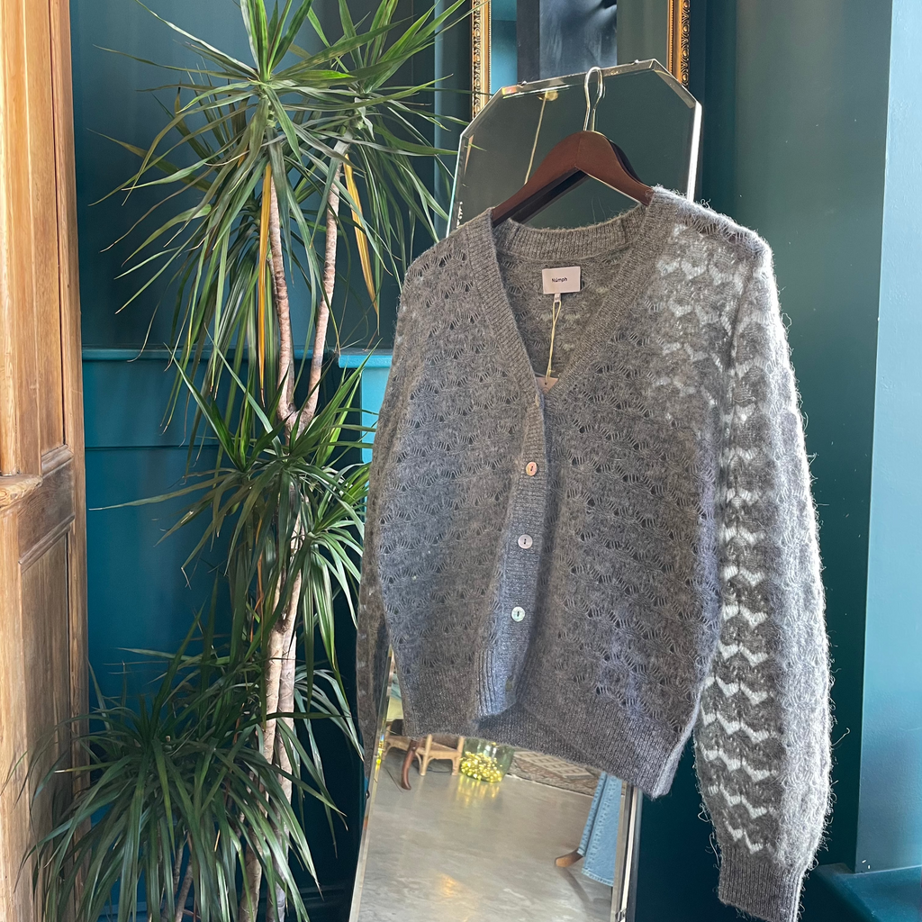 Numph Nurietta Pointelle Cardigan in Medium Grey