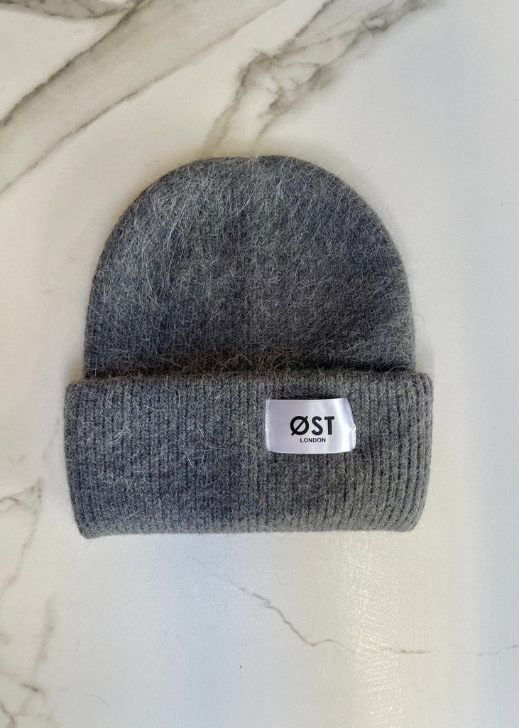 Clara Angora Beanie in Dark Grey