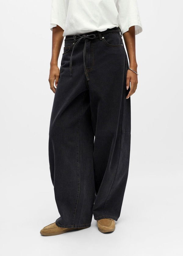  OBJECT Wide Leg Barrel Fit Jeans in Washed Black