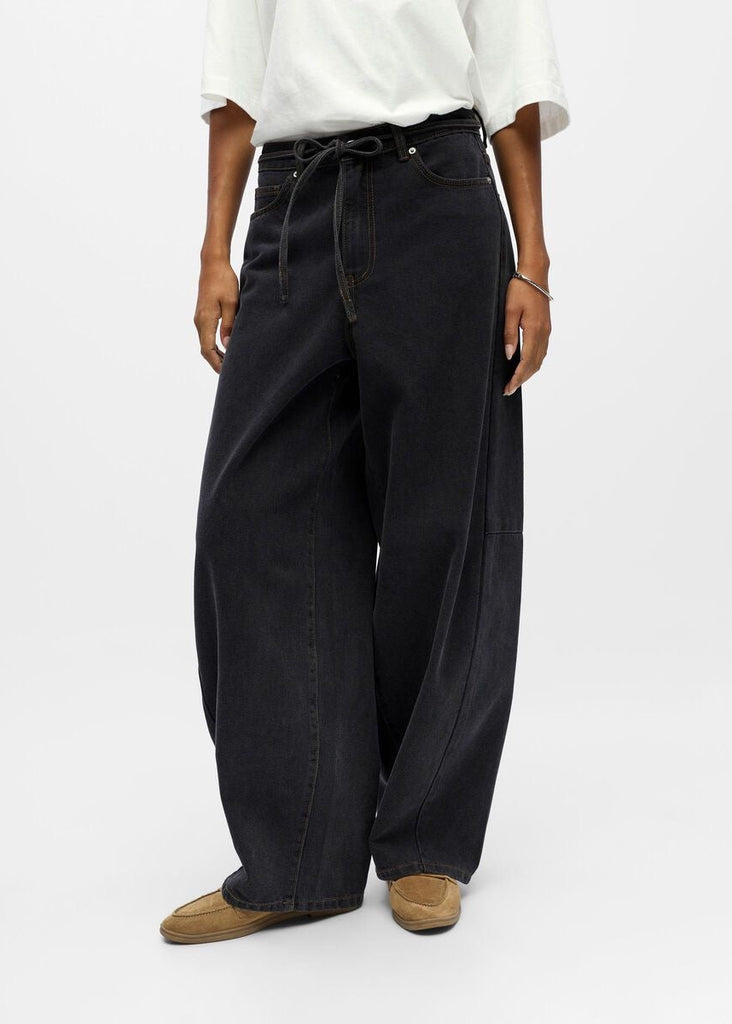  OBJECT Wide Leg Barrel Fit Jeans in Washed Black