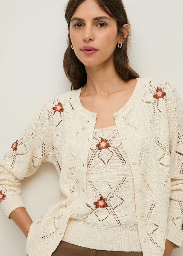 YERSE Pointelette &nbsp;Cardigan With Floral &nbsp;Embroidery
