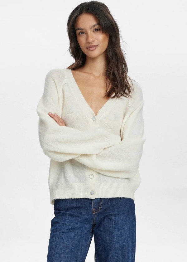 Numph Nuriette V-Neck Cardigan In Cloud Dancer