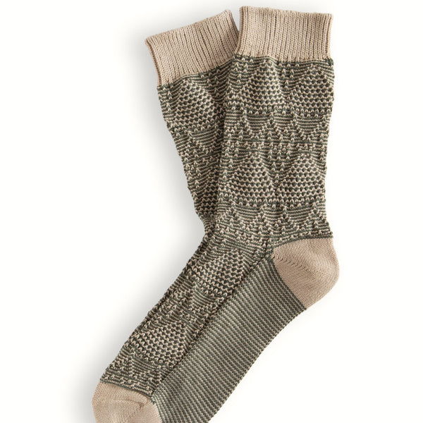 Thunders Love Link Collection Criss - Crossed Beige & Green Socks