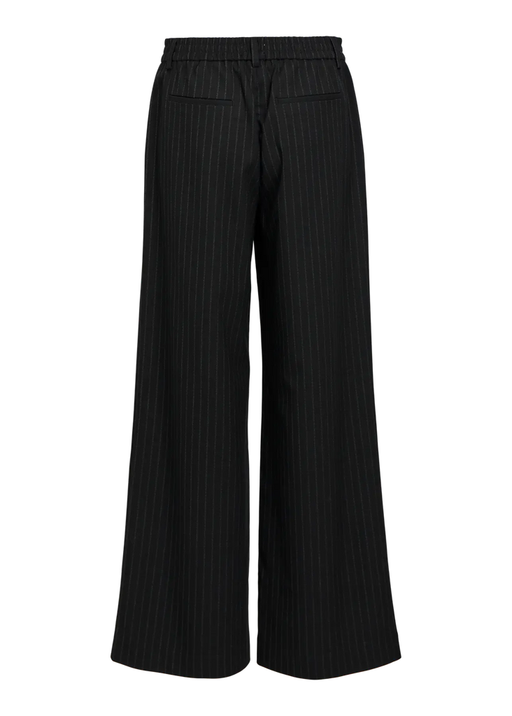 Black pinstripe pants on a white background