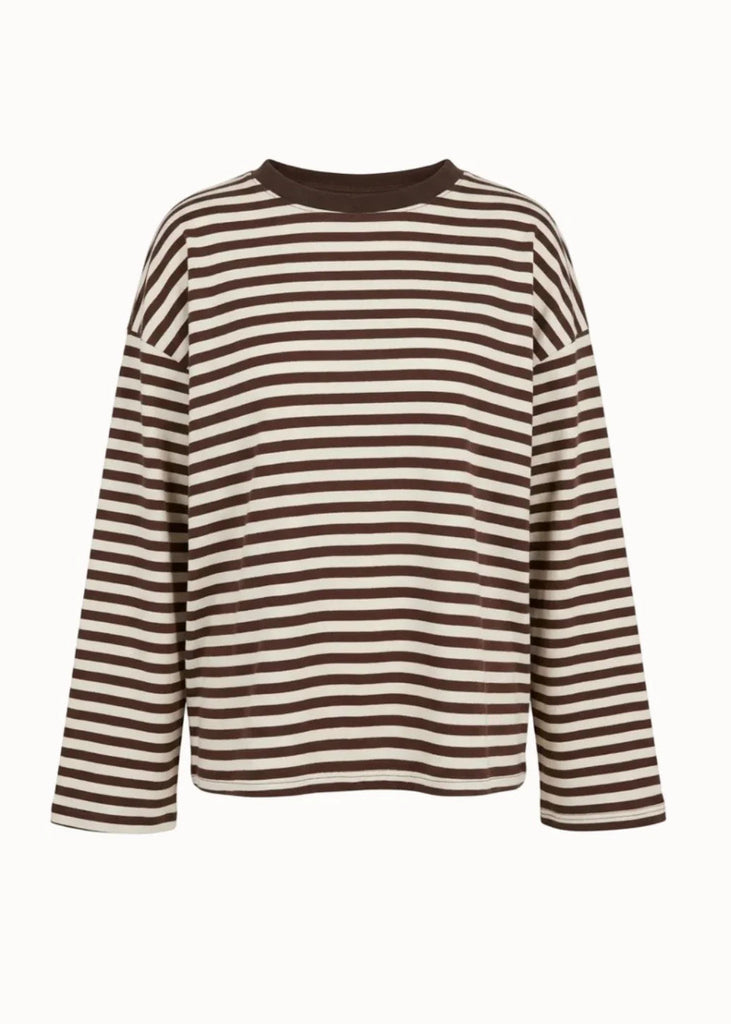 Ost Long Sleeve Stripe Brown and cream tee Shirt