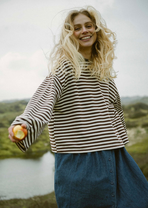 Ost Long Sleeve Stripe Brown and cream tee Shirt