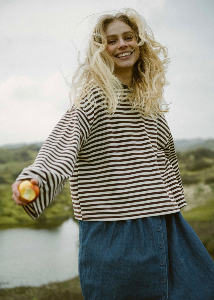 Ost Long Sleeve Stripe Brown and cream tee Shirt