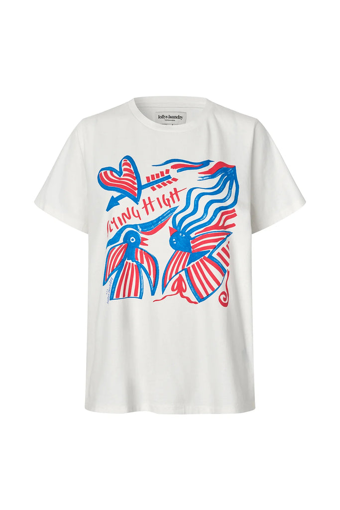 The Lolly's Laundry Roma Tee is a classic T-shirt made from soft cotton with an artistic, graphic print. The motif with red and blue details