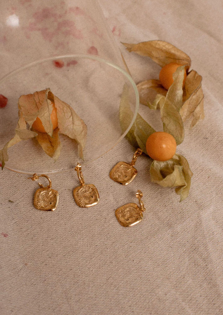 By Cody Jewellery Gold Plated Roman Goddess Huggie Earring