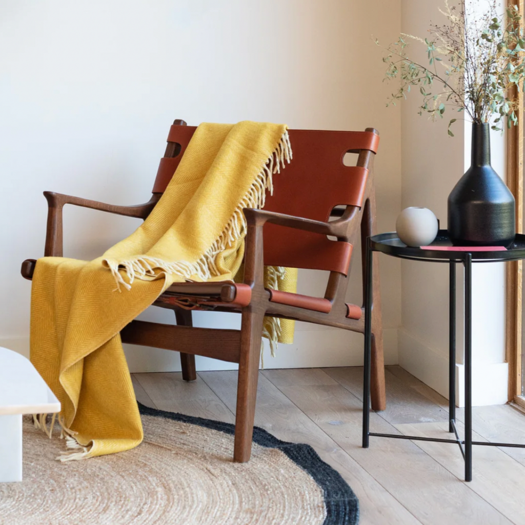 The Tartan Blanket Co. Recycled Wool Mustard Herringbone Blanket