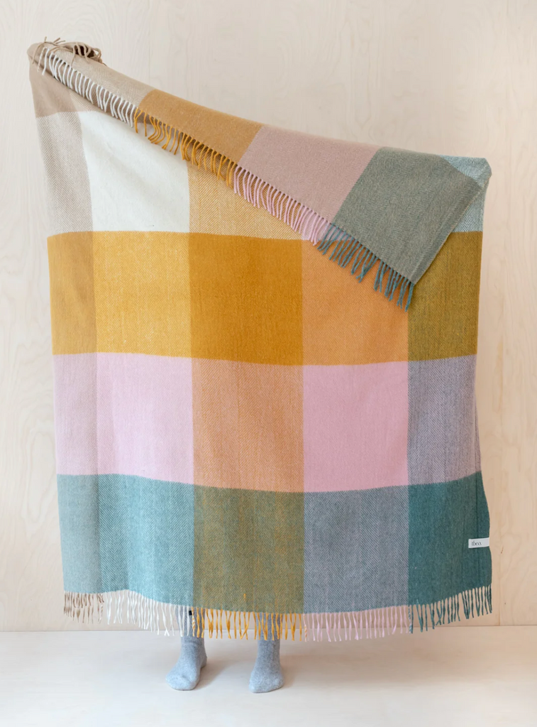 The Tartan Blanket Co. Recycled Wool Blanket in Sage Herringbone Block Check