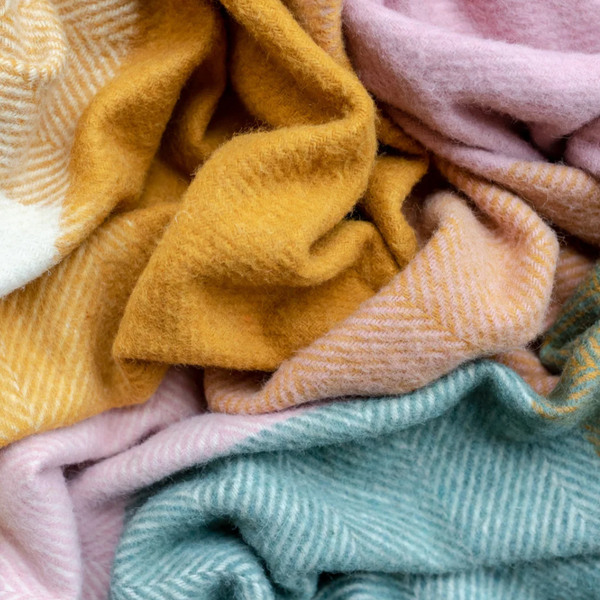 The Tartan Blanket Co. Recycled Wool Blanket in Sage Herringbone Block Check