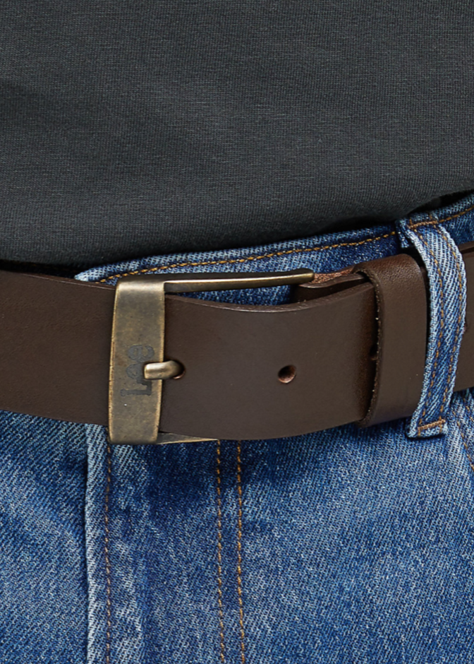 Lee Leather Belt Logo Buckle In Dark Brown