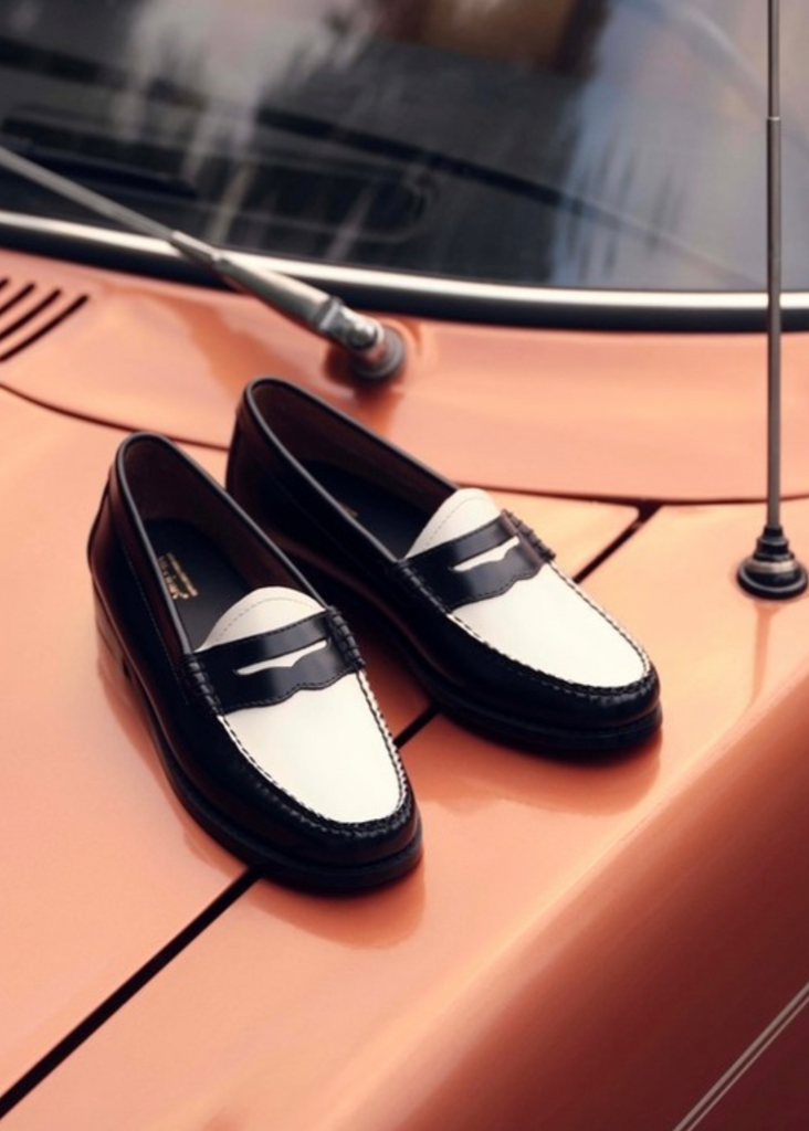 Weejuns Penny Loafers Black and White Leather