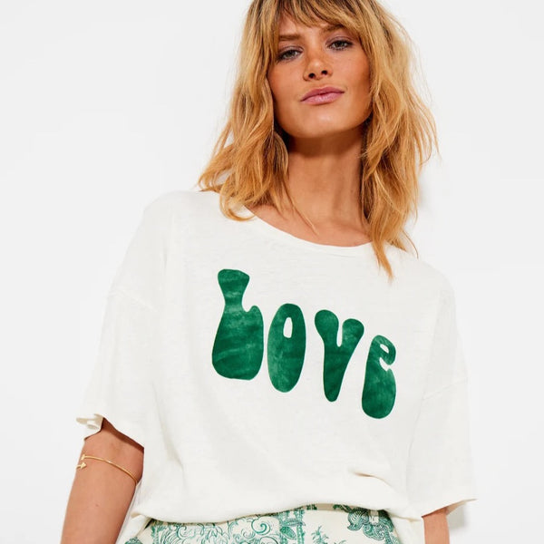 Five Love Tee Shirt in Off White and Green