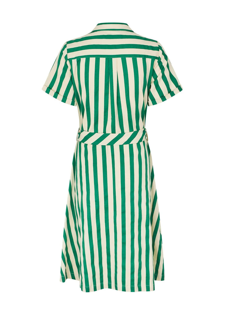 Green and white striped dress on a white background