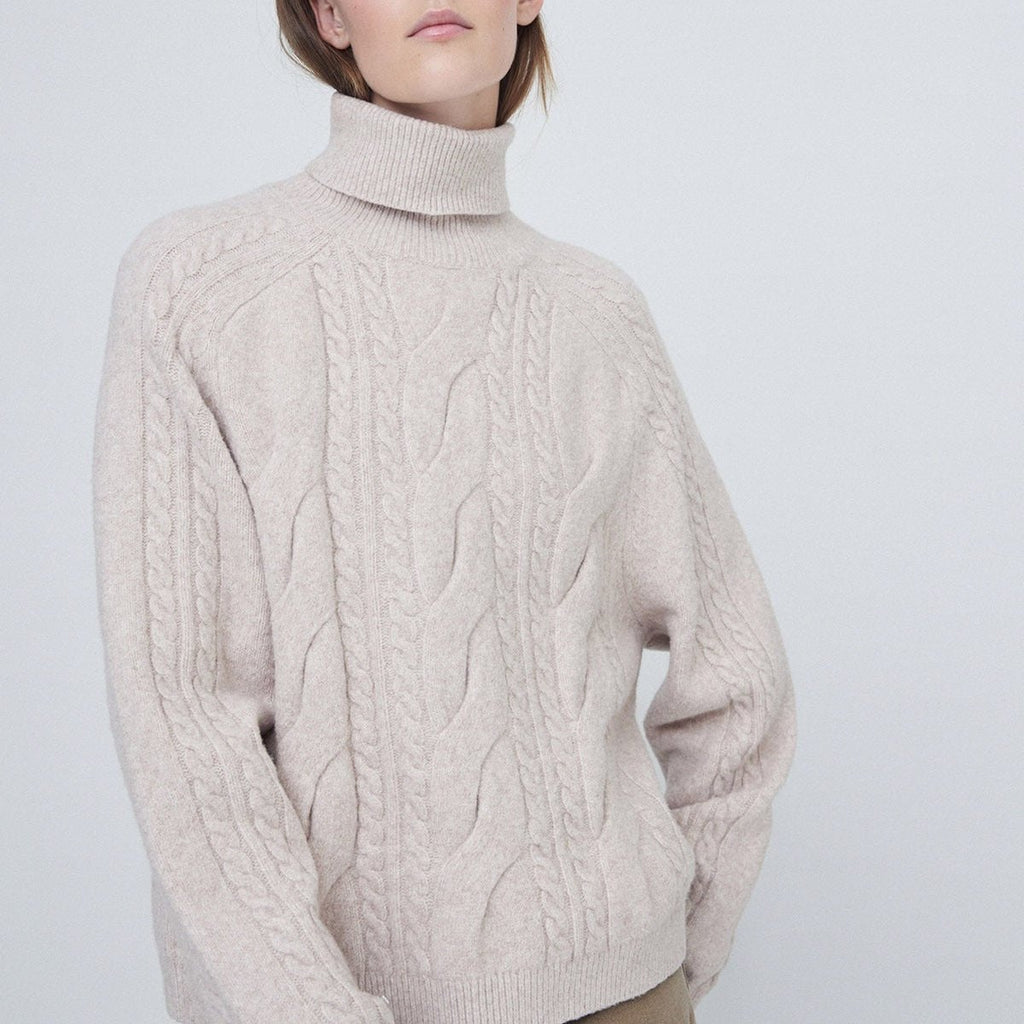 Cable Knit Sweater in Light Grey