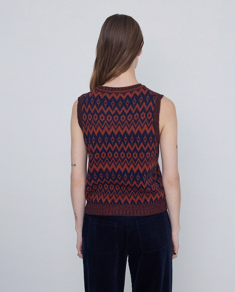 YERSE Jacquard Knit Wool Vest AZUL OSCURO