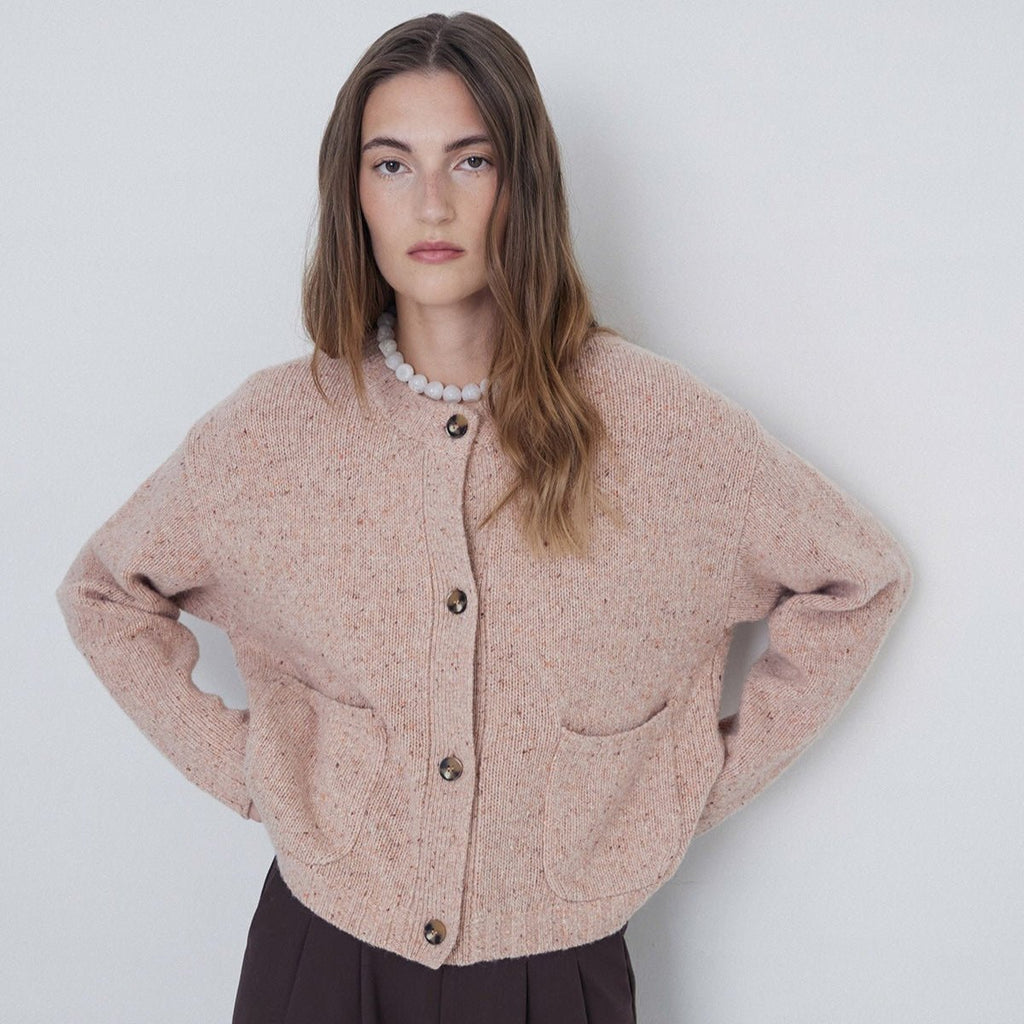 YERSE Wool Cardigan Buttons in Pink