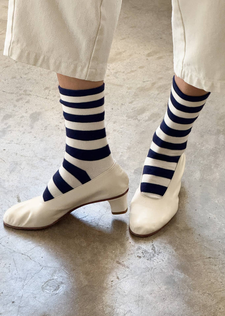 Le Bon Shoppe Wally Socks Wide Navy Stripe