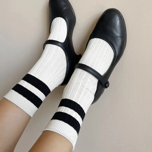 Le Bon Shoppe Varsity Socks in Cream Black