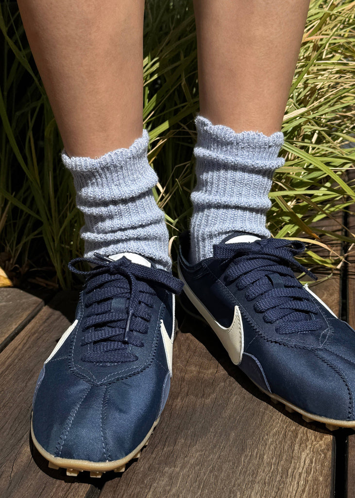 Le Bon Shoppe Linen Scallop Socks In Pale Blue
