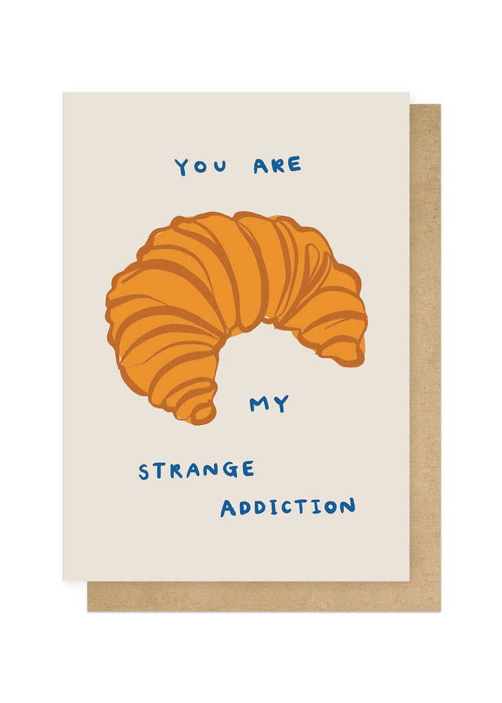 Greeting card with a croissant illustration and text on a white background