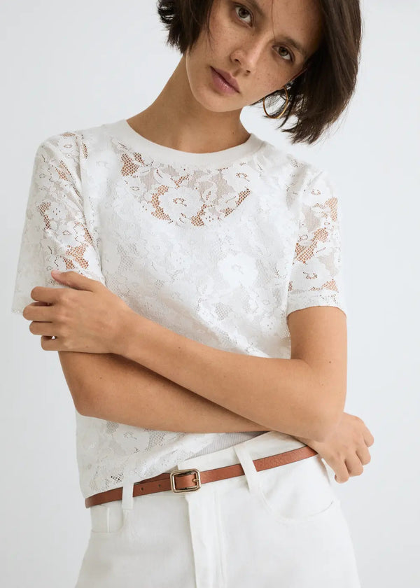 Ese O Ese Lace T-Shirt in Ecru