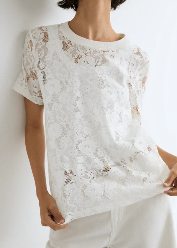 Ese O Ese Lace T-Shirt in Ecru