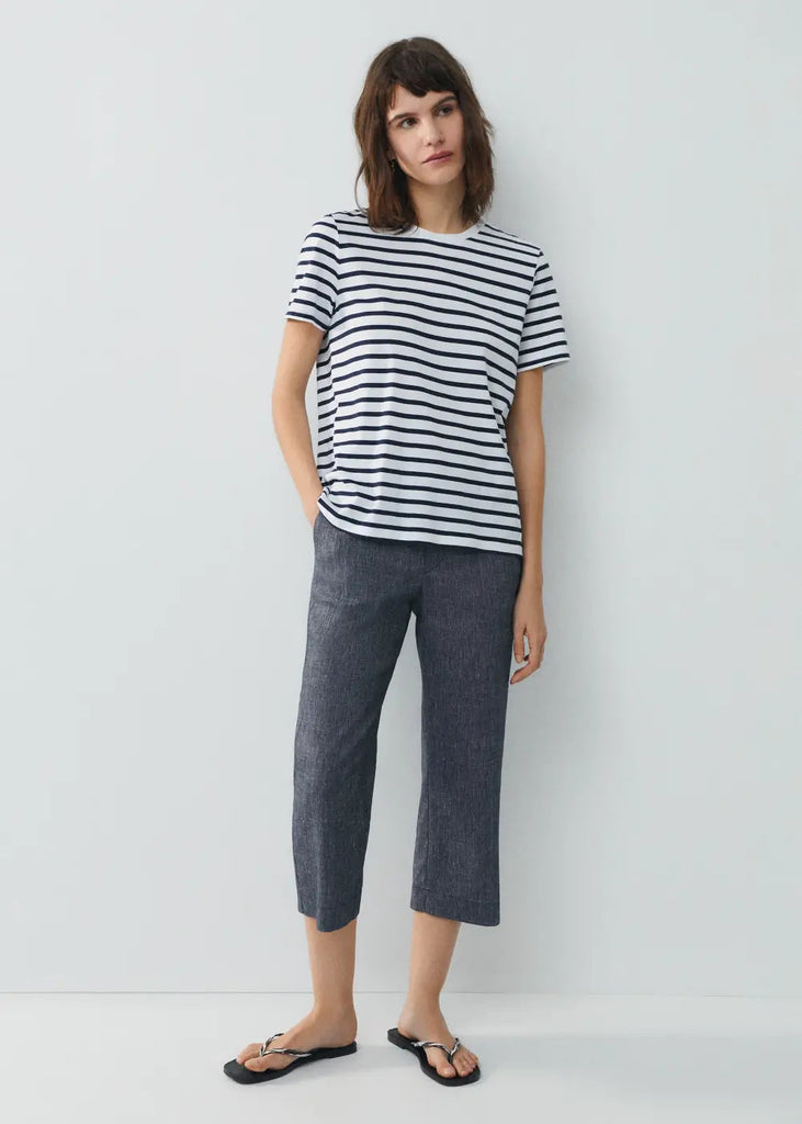 Ese O Ese Stripes Cotton T-Shirt in Navy and Ecru