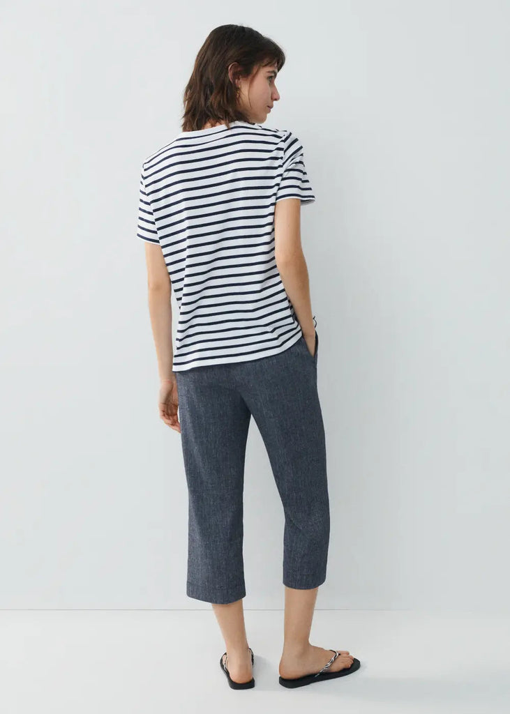 Ese O Ese Stripes Cotton T-Shirt in Navy and Ecru
