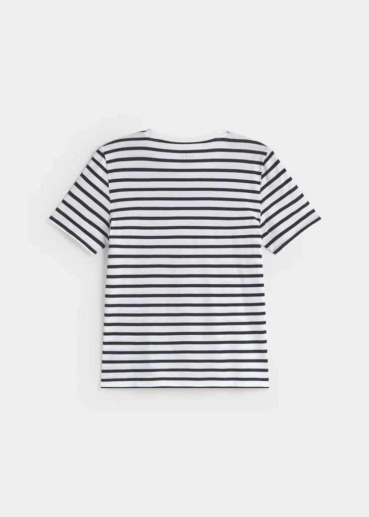 Ese O Ese Stripes Cotton T-Shirt in Navy and Ecru