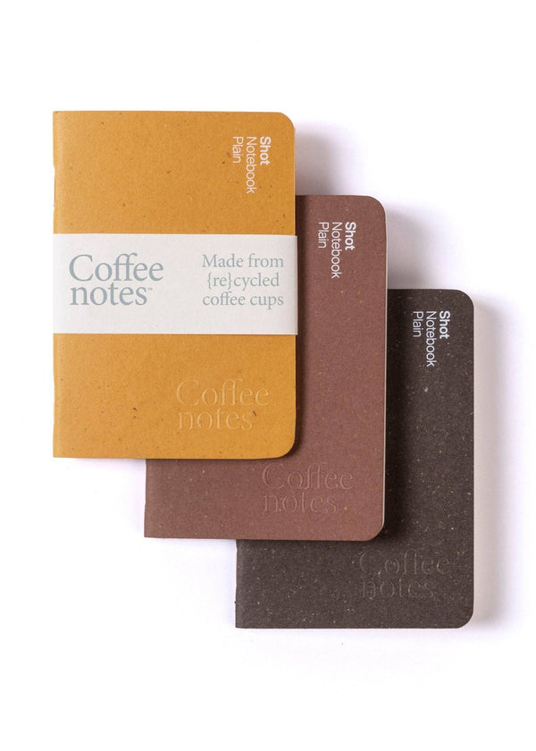 Three small notebooks in different colors on a white background