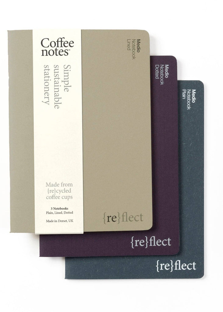 Three notebooks with visible 'reflect' branding on a white background