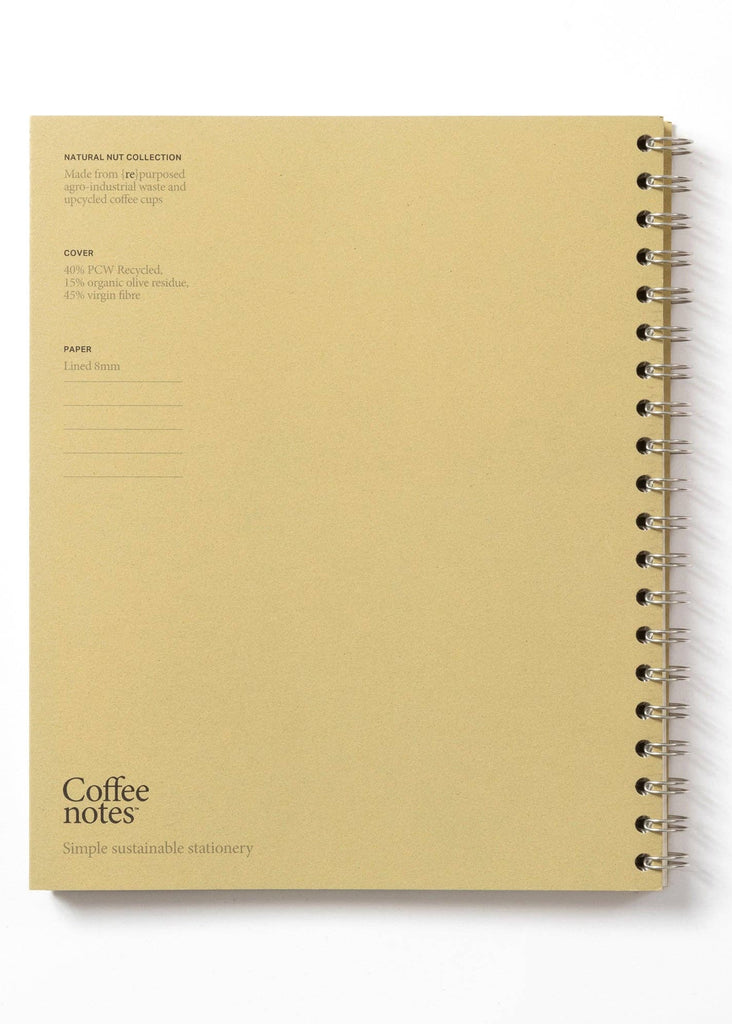 Beige notebook with 'Coffee Notes' branding on a white background