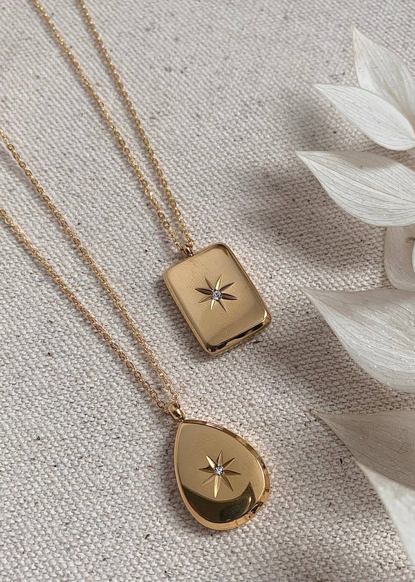 Little Nell Everyday Solid Star Embossed Pendant: Rectangle
