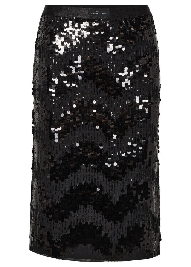 Haute L'Amitié Mirror Sequin Pencil Skirt in black