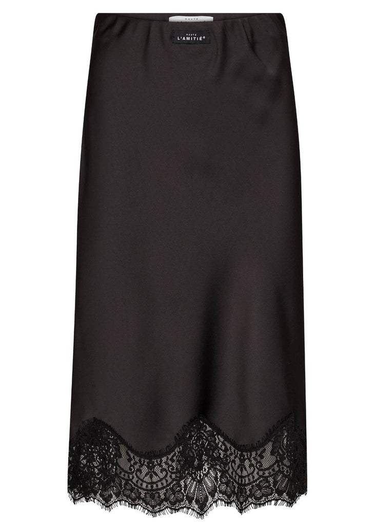 Black skirt with lace hem on a white background