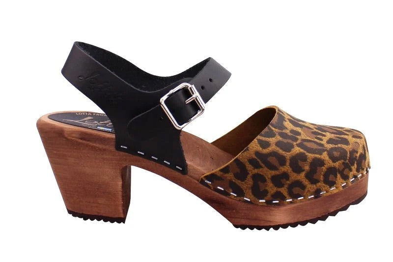 Leopard Print Highwood Clogs with Brown Base