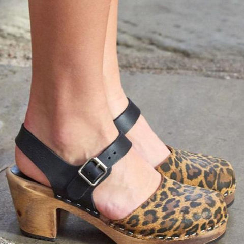 Leopard Print Highwood Clogs with Brown Base