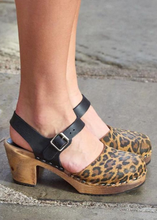 Leopard Print Highwood Clogs with Brown Base