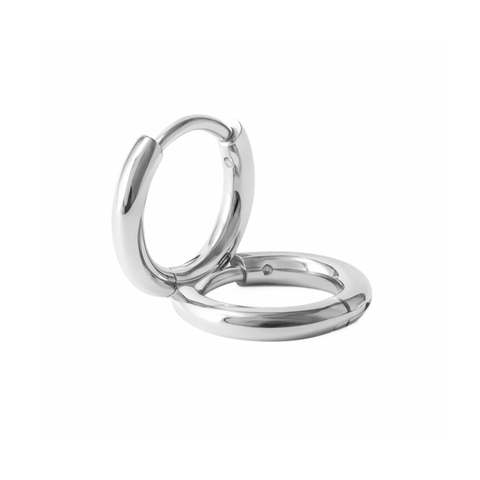 Silver hoop earrings on a white background