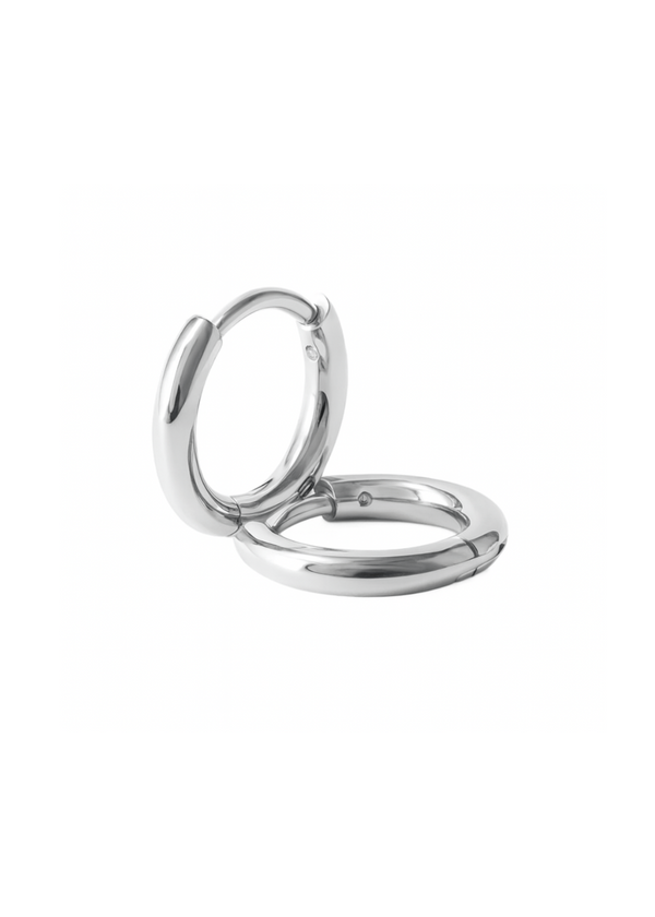 Silver hoop earrings on a white background
