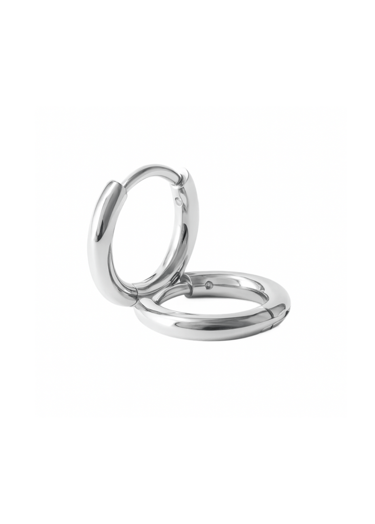 Silver hoop earrings on a white background